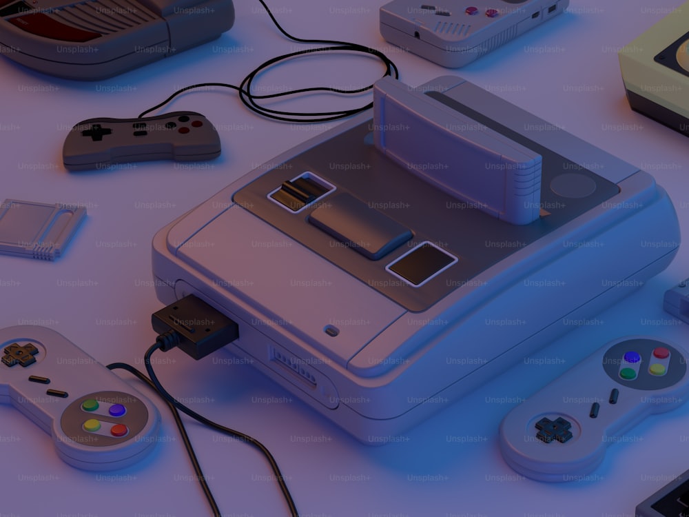 Super Nintendo konsolu ve iki oyun kolu